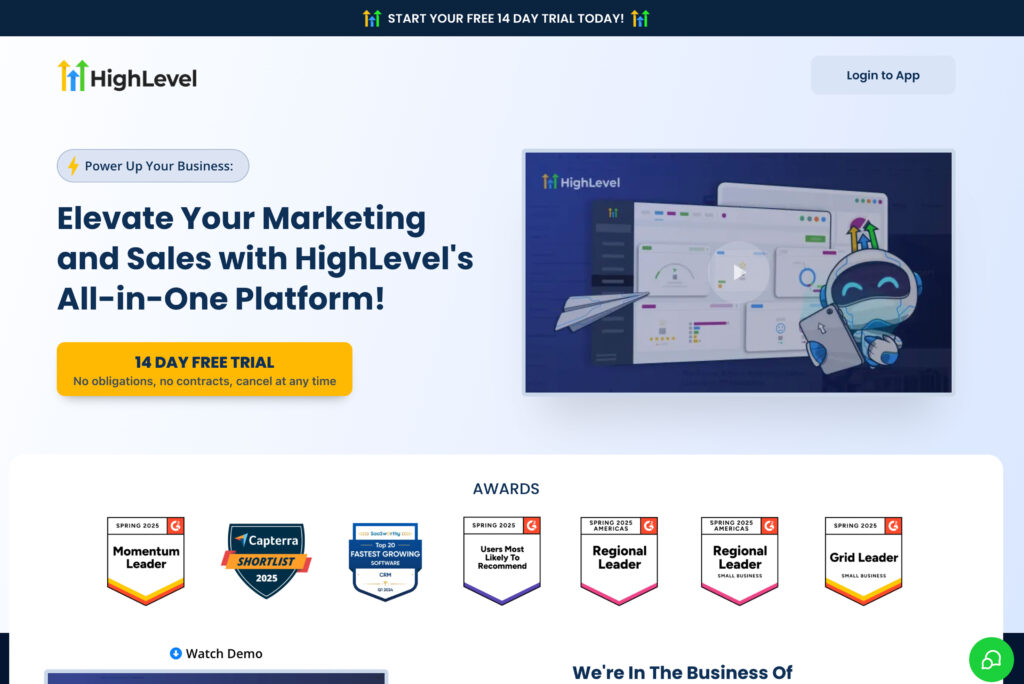 HighLevel CRM platform dashboard showcasing features for managing clients and marketing, a great example when Choosing The Best CRM For Photographers.