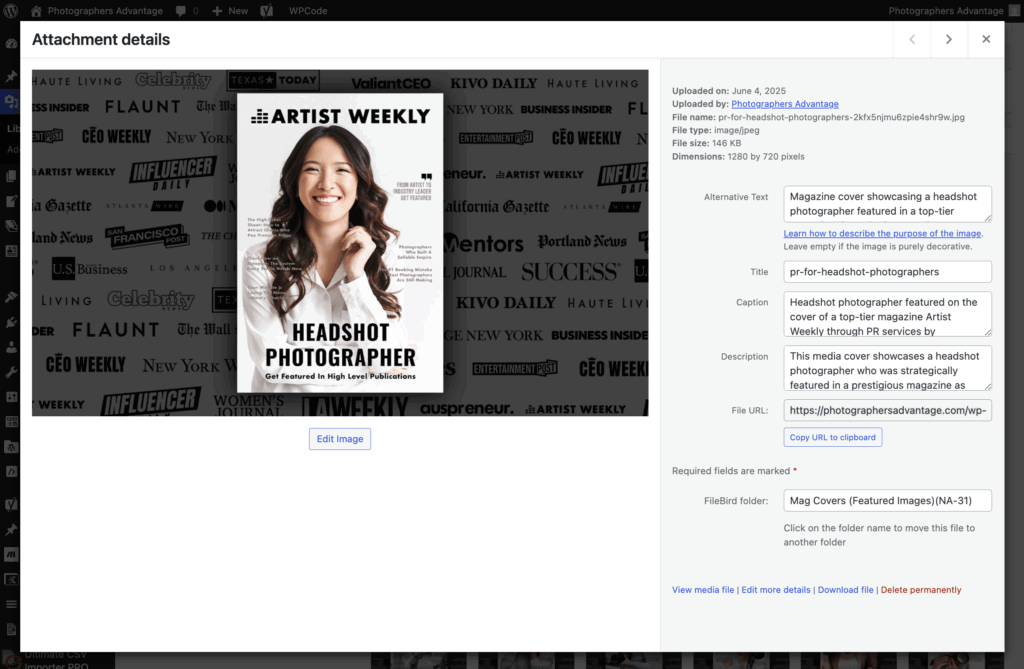Magazine Cover of a Headshot Photographer Used As an Example of Showit Seo for Photographers Success
