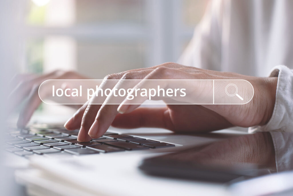 Person Typing on a Laptop with a Search Bar for Local Photographers Representing How Social Media Helps Photographers Convert Followers into Clients